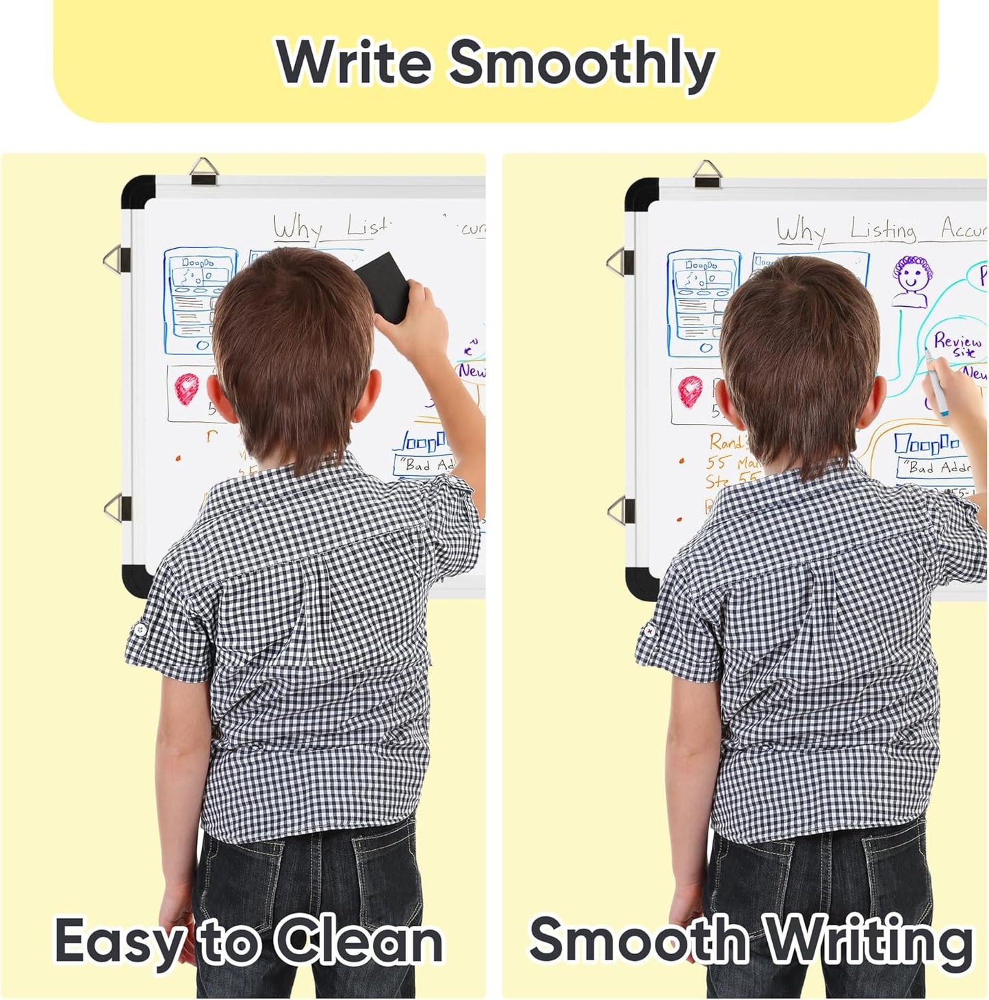 VUSIGN Monthly Dry Erase Calendar Whiteboard for Wall, 16" X 12" Double-Sided Board, Hanging Whiteboard Dry Erase for Office, Desk, Kitchen, Dorm, Silver