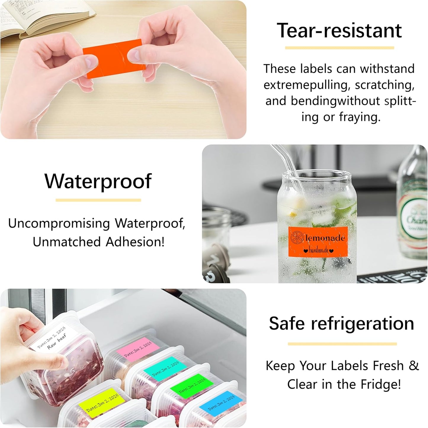 1x2 inch Label Stickers Roll for Thermal Printer 500PCS Colored Removable Freezer Labels Waterproof Blank Sticker Labels to Write on for Food Containers and Jars, Fluorescent Orange