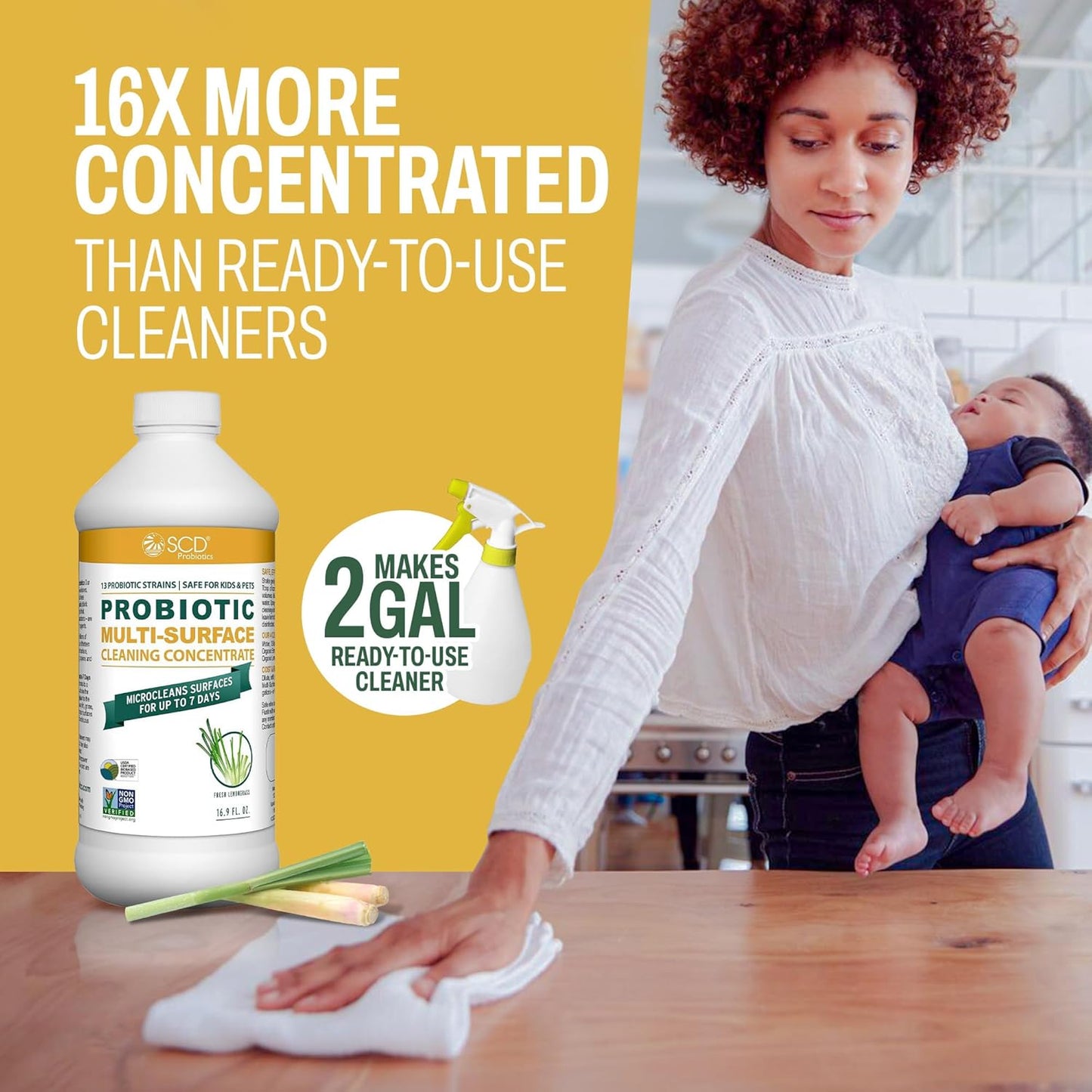 Probiotic Multi-Surface Cleaning Concentrate, Lemongrass – USDA Certified Biobased, Microcleans Surfaces for Up to 7 Days, Refill Bottle Makes 2 Gal Probiotic Spray Cleaner – 17 Fl Oz.