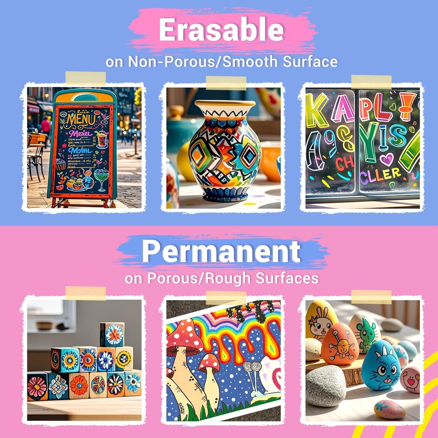 12 Dual Tip Liquid Chalk Markers - Erasable Chalk Markers for Blackboard, Chalkboard Signs, Glass, Chalk Pens Wet Erase Makers for Bar Menu, Shcool,Wedding Sign, Just Married Car Windows Decorations