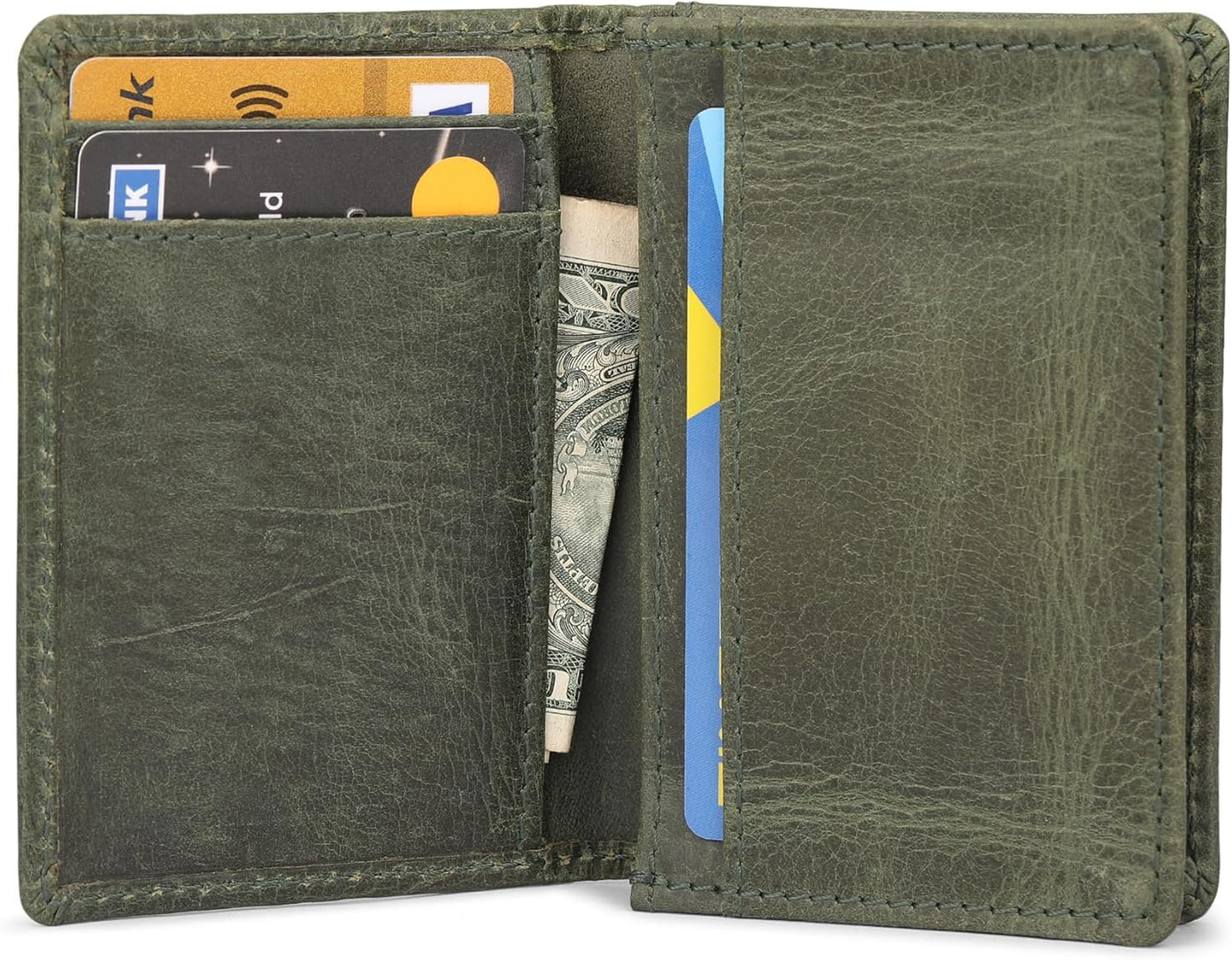 Premium Leather Card Wallet, RFID Blocking Expandable Business Card Case, Bifold Card Holder for Men and Women, Men's Purse, Wallet for Men (Business Card Wallet, Green)