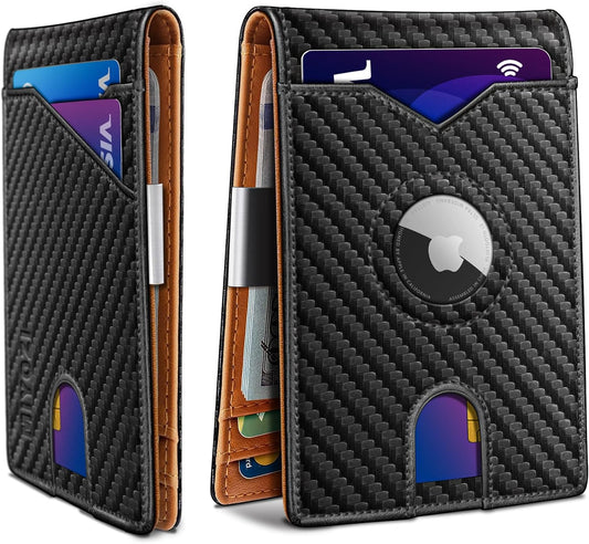 Airtag Wallet for Men,with Money Clip 11 Cards Slim Front Pocket Leather RFID Blocking Wallet with Gift Box