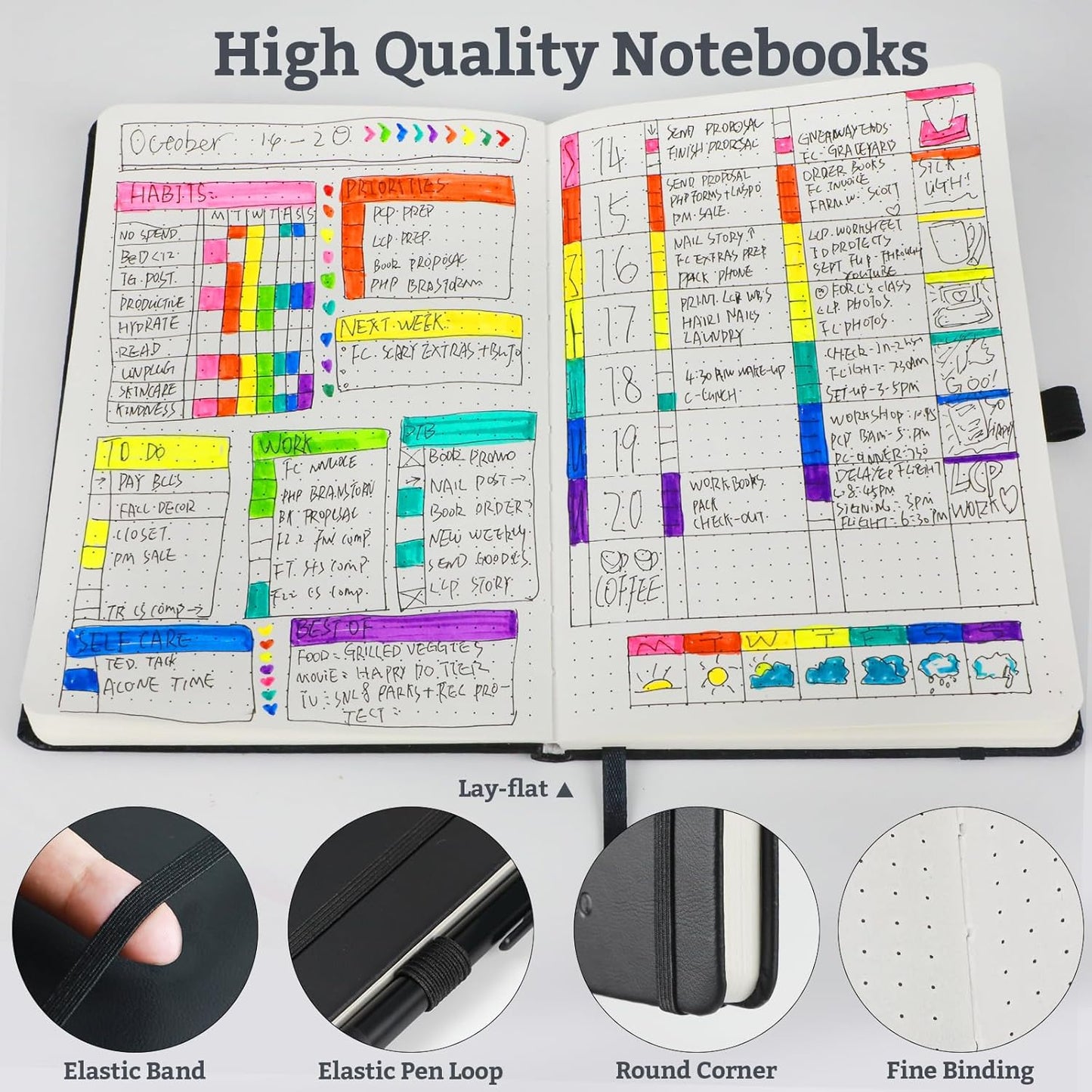 2Pack Bullet Dotted Hardcover Journal Notebook, A5 140 Pages 120Gsm Thick Paper for School,Note Taking,Work,Diary，5.7"*8.3",Light Green