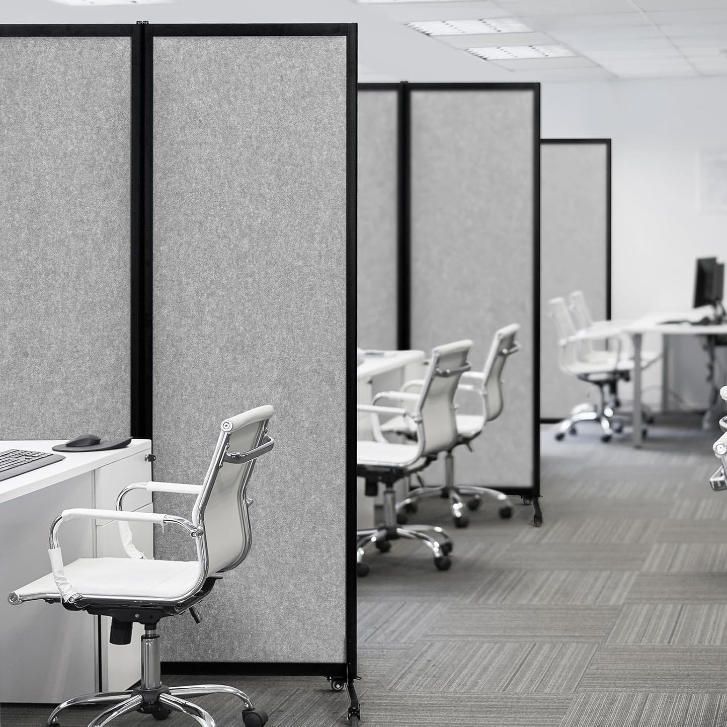 Upgrade Version Room Partition and Divider, Freestanding Rolling Dividers with Wheels,Office Privacy Screen Divider Wall,Classroom Felt Dividers,6'L* 6'7"H,3 Panel,Light Grey