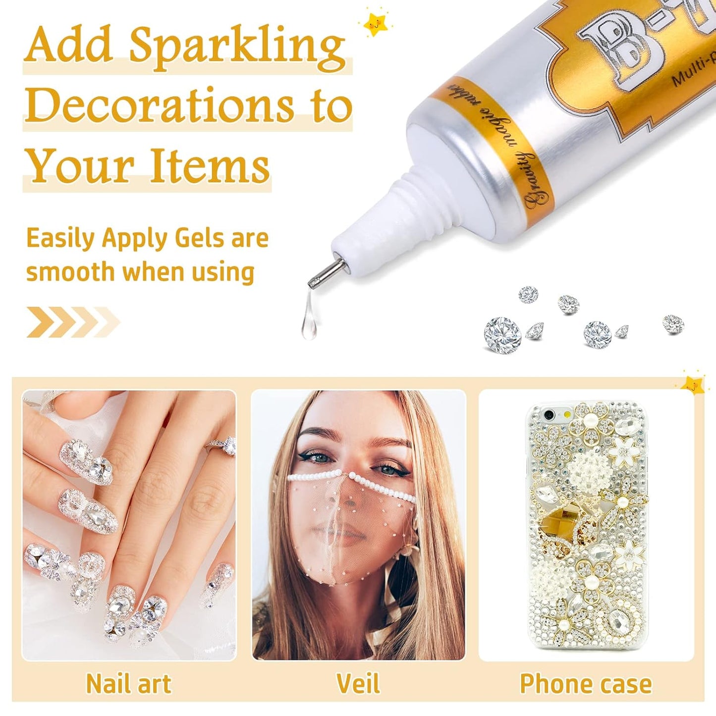 B7000 Clear Glue for Jewelry Making, Upgrade B-7000 Adhesive Crafts Glue Multipurpose Super Glue for Scrapbooking Supplies, School DIY Craft Glass, Fabric, Wood, Rhinestones Gems Clothes (2X 15ML)