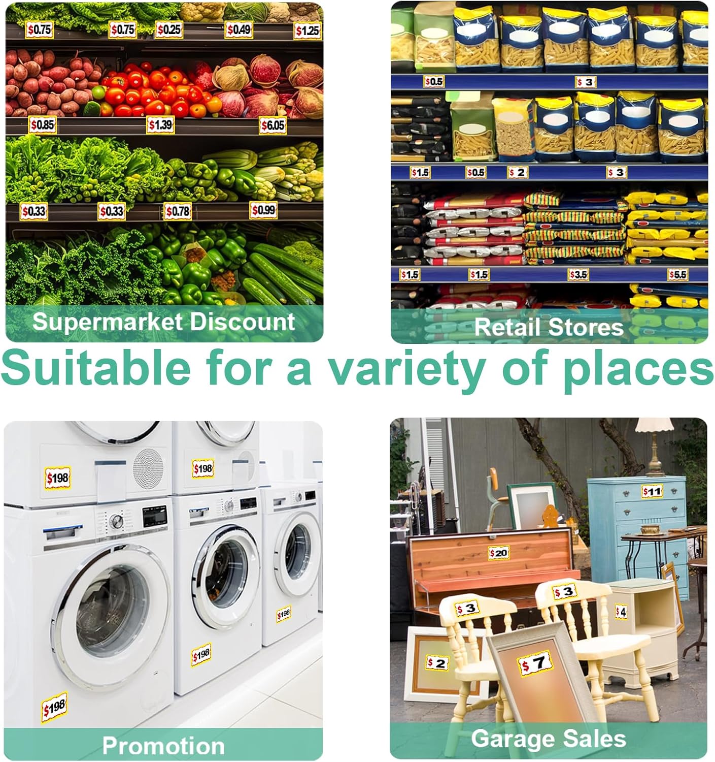 510 PCS Removable Garage Sale Price Stickers, 3"x2" Price Stickers for Yard Sales, Flea Markets, County Fairs & Retail Use, Pricemarker Labels, Colours Round Price Tags