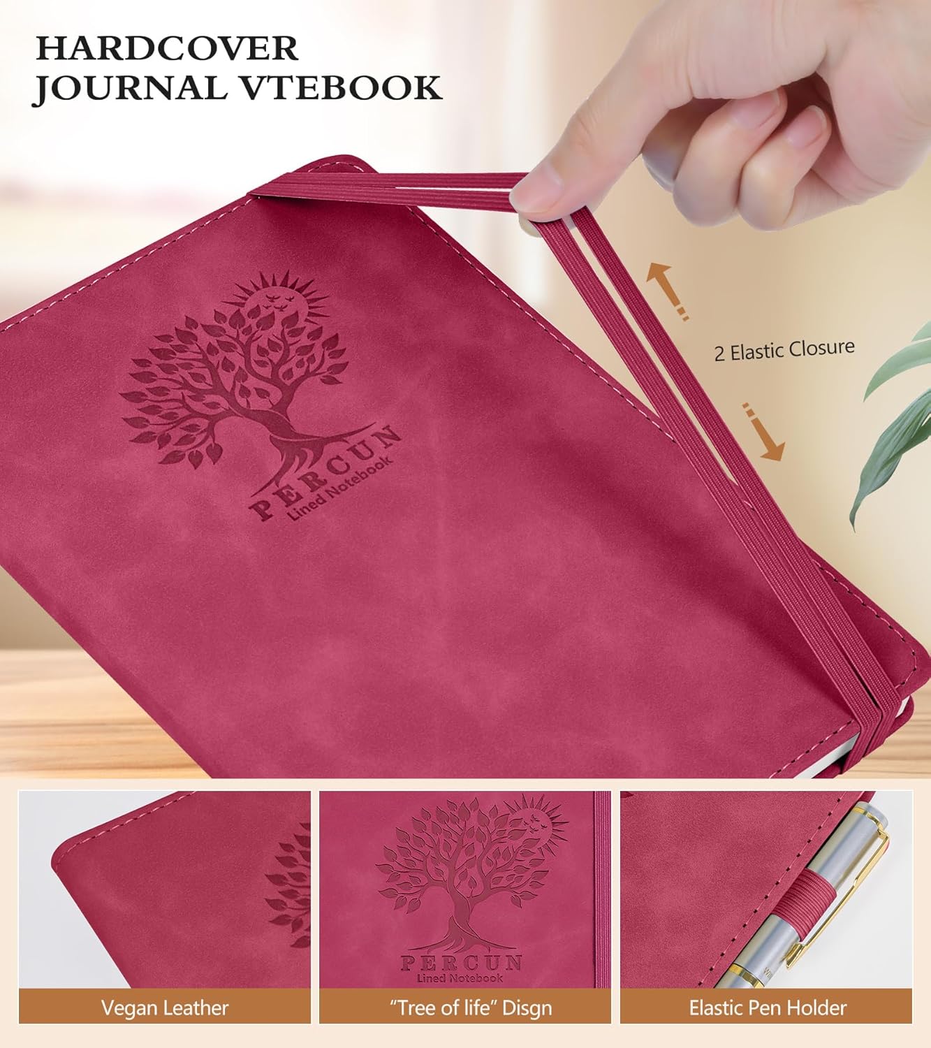 Lined Journal Notebook for Men & Women,200 Pages A5 Hardcover Leather Notebook (5.9"x8.5"), Travel Journal for Work, School, Business Writing, Note Taking, Notepad Diary (Burgundy)