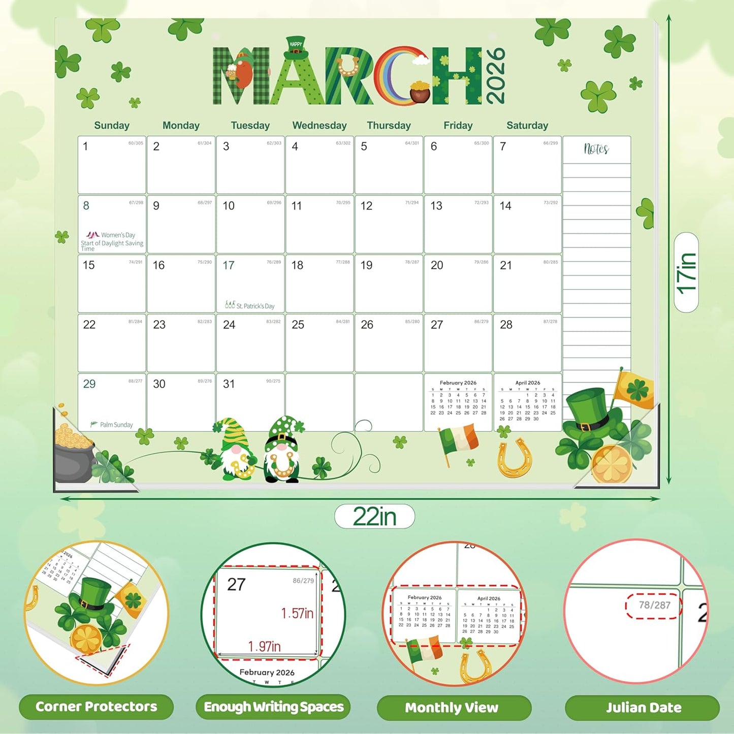 GuassLee Desk Calendar 2026-2027 Large 22" x 17" Desktop/Wall Monthly Calendar 18-Month School Year Planner Covers January 2026 to June 2027 with Julian Date&Notes for Easy Organizing