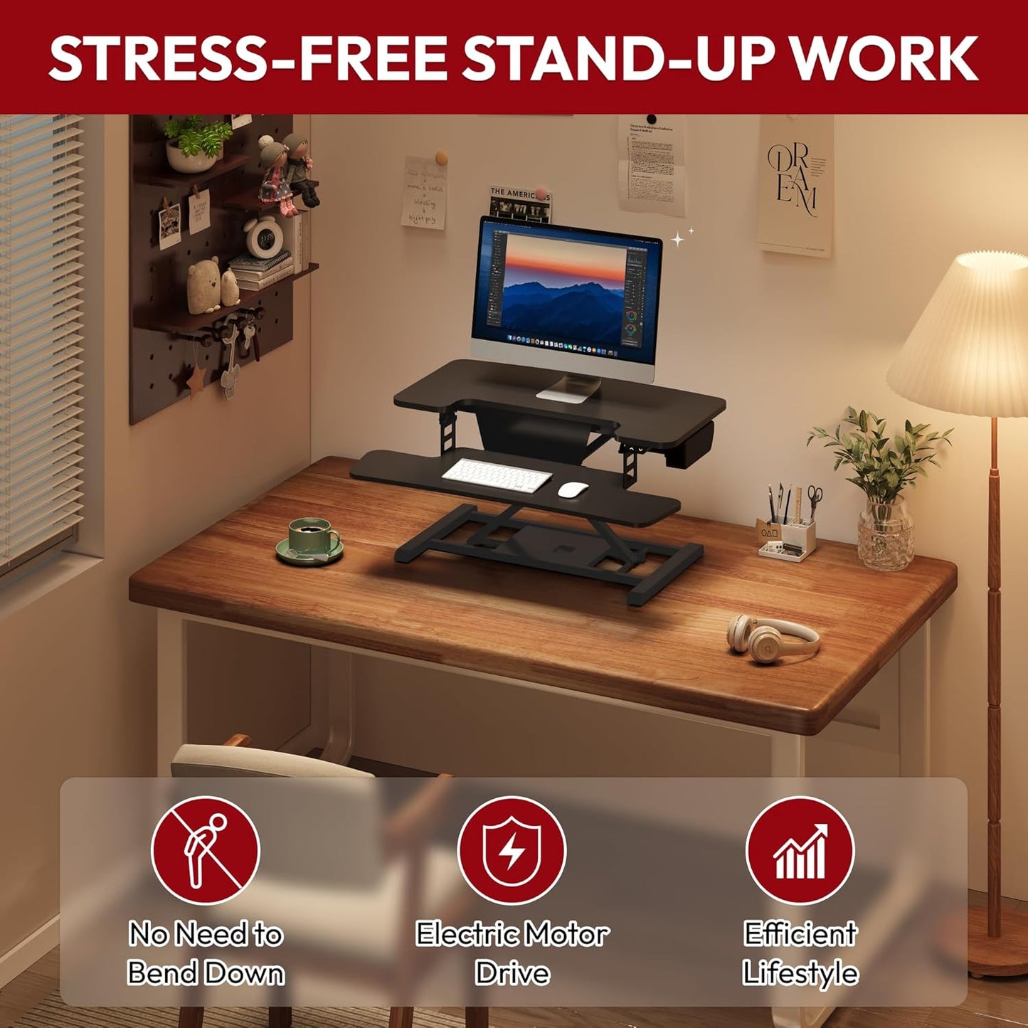 SANODESK 32" Electric Standing Desk Converter,Height Adjustable Riser for Office Home, Monitor and Laptop Workstation with Large Keyboard Tray,Black Color