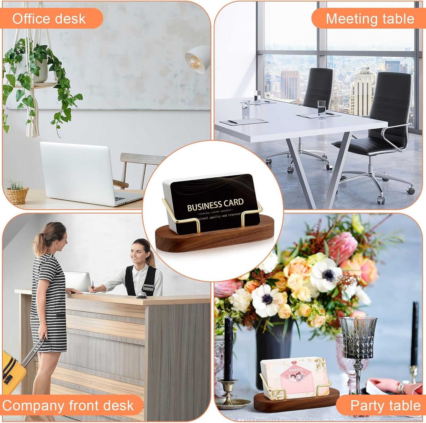 Amyhill 2 Pieces Wood Business Card Holder for Desk Wooden Business Card Display Stand Postcard Holder for Office Home Desktop(Brown)