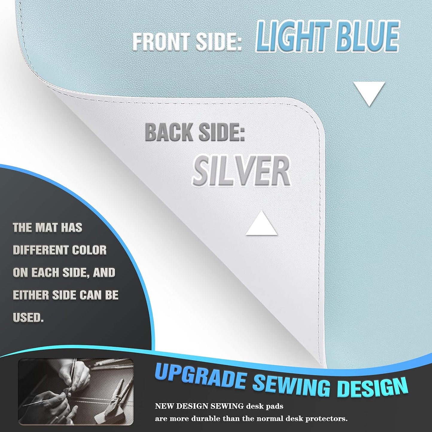 K KNODEL Desk Mat, Blotter, Dual-Sided Office Desk Pad, Waterproof Desk Mat for Desktop, Desk Blotters, PVC Leather Pad Protector (Light Blue, 23.6" x 13.8")