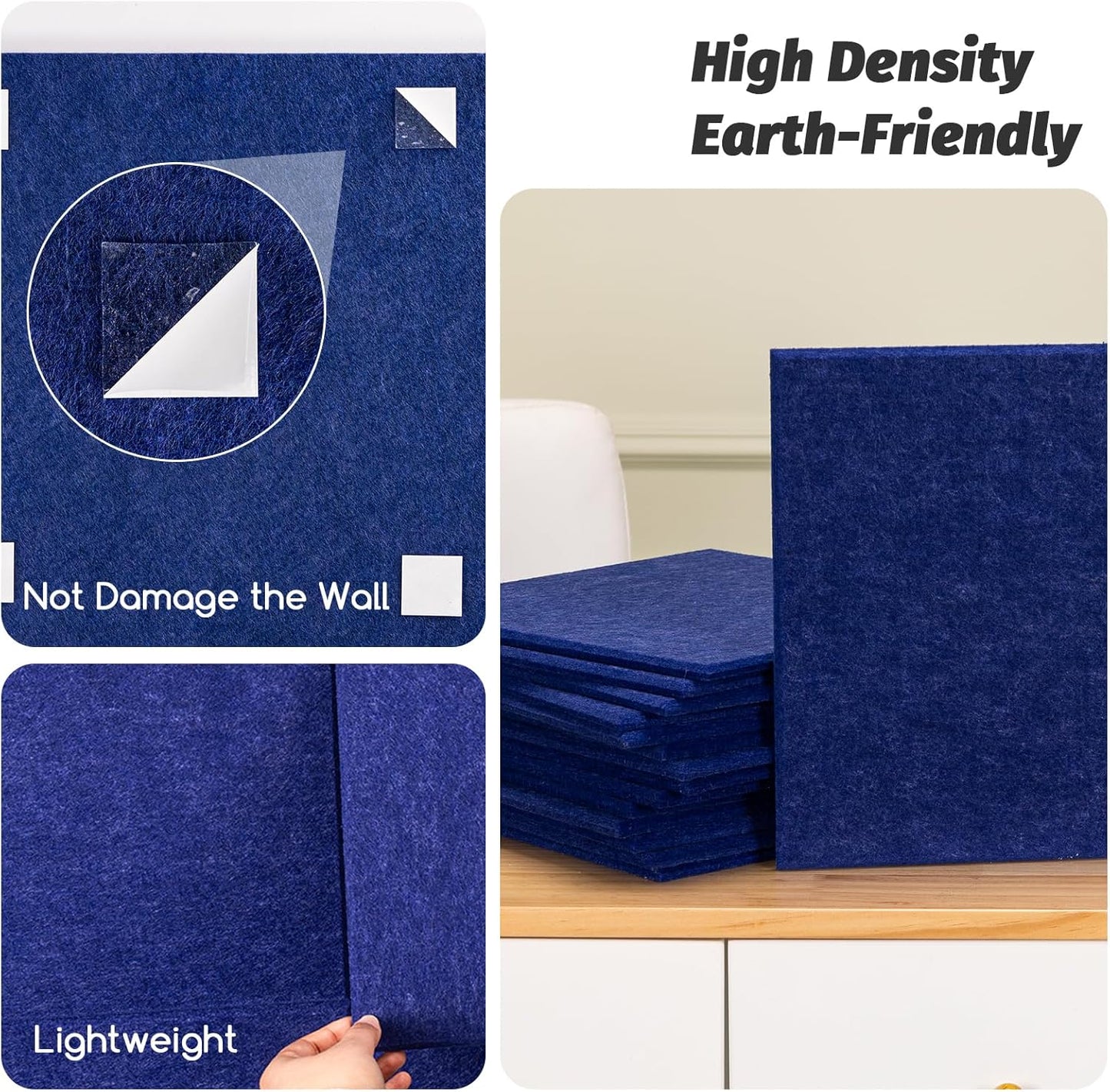 Large Cork Board Alternative, 12 Pack Felt Board with Safe Removable Adhesive Tabs Felt Wall Tiles, Large Cork Boards for Walls, Cork Board for Home Office, Pin Boards for Walls, Royal Blue