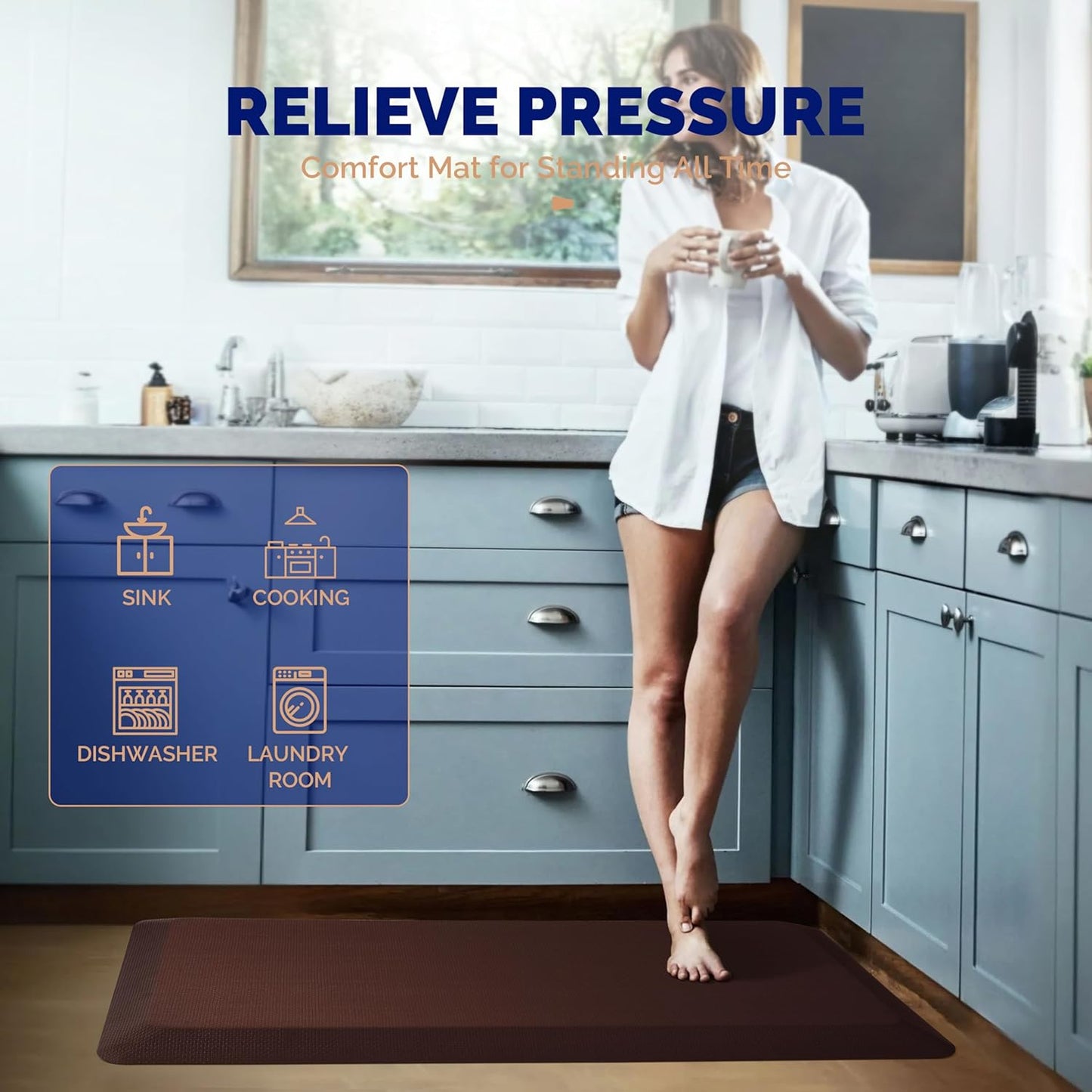 FEATOL Anti Fatigue Mat Floor Mat, Extra Thick Standing Office Desk Mat Memory Foam Cushioned Anti Fatigue Ergonomic Kitchen Mats Comfort Standing Pad NOT PVC 9/10 Inch Thick (20" x 39, Brown)