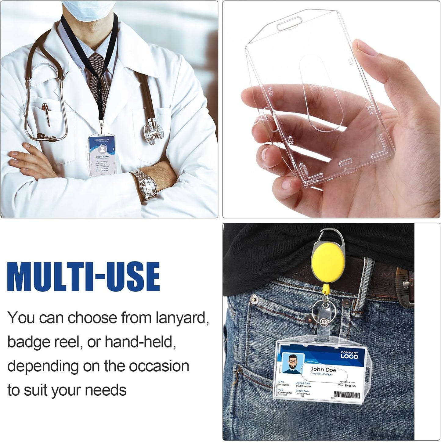 Marspark 25 Pcs 2 ID Badge Holder Heavy Duty Plastic ID Card Holder Transparent Protector Clear Badge Protector Cover Sleeve Protective Cover with Thumb Slot for Credit Card (Vertical and Horizontal)