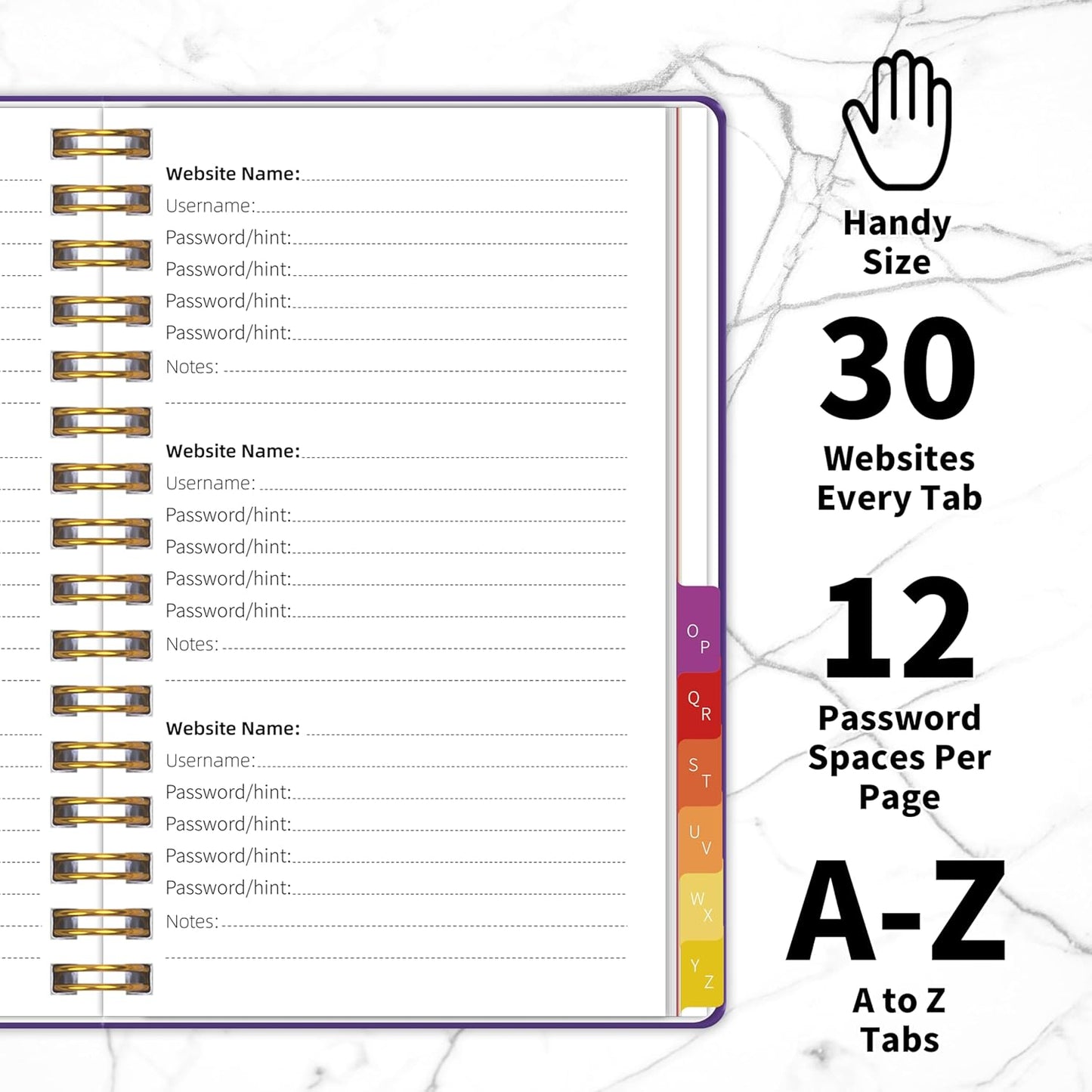 Password Book with Alphabetical Tabs, Password Keeper Book for Seniors, 5.8" X 8.2" Medium Size Password Notebook, Spiral Hardcover Password Journal Logbook for Website Logins, Purple