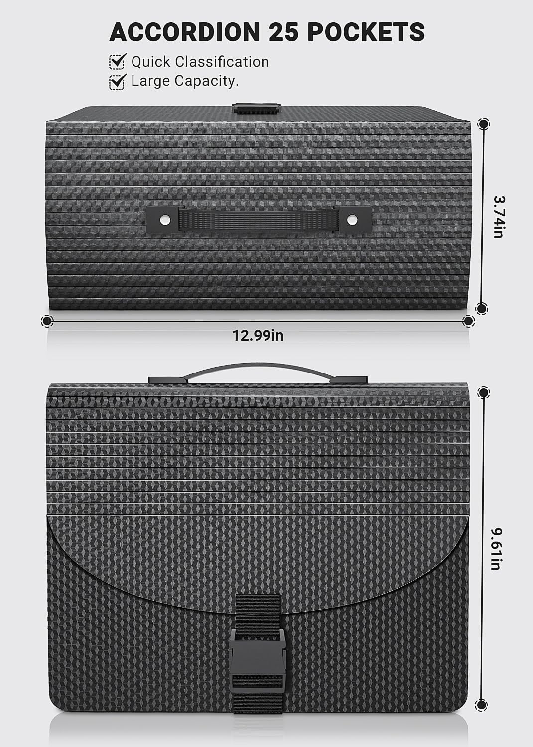 25 Pockets Expanding File Folder with Handle,Expandable File Organizer,Portable Accordion File Organizer A4 Letter Size,Adjustable Strap,Perfect Filing Folders for Documents,Colored Tabs