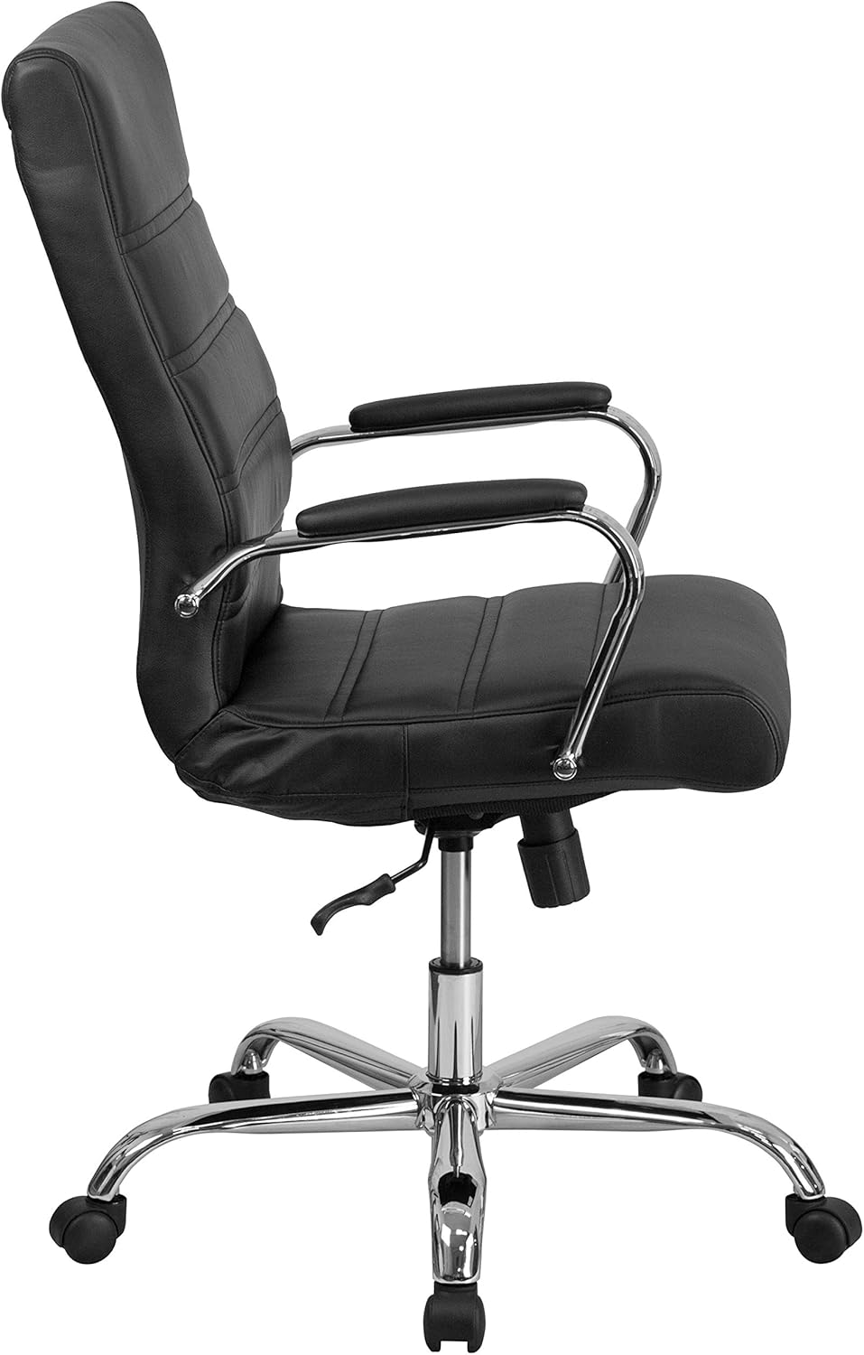 Flash Furniture Whitney High-Back Swivel LeatherSoft Desk Chair with Padded Seat and Armrests, Adjustable Height Padded Office Chair, Black/Chrome