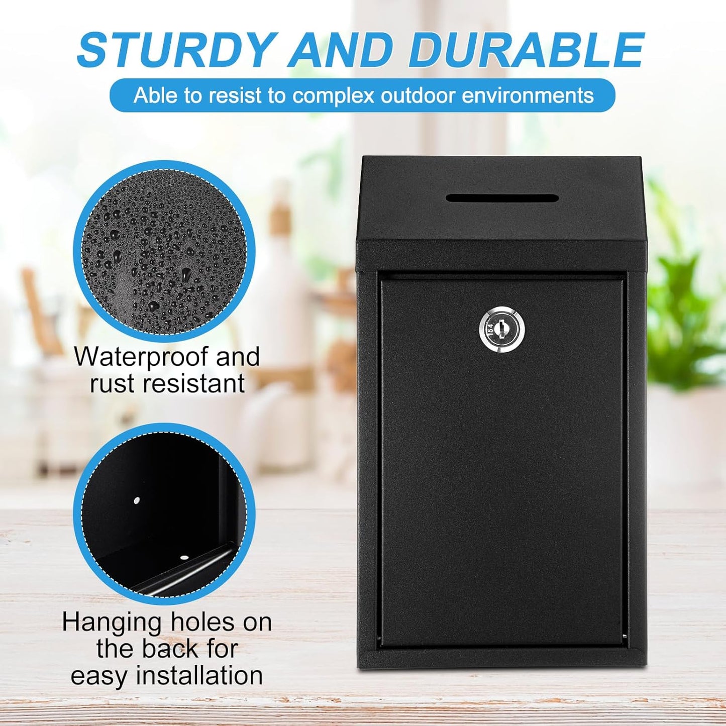 Metal Donation Cash Box Collection Safe Suggestion Box with Lock Wall Mounted Mailbox Delivery Ballot Container for Home Office Outdoor Door