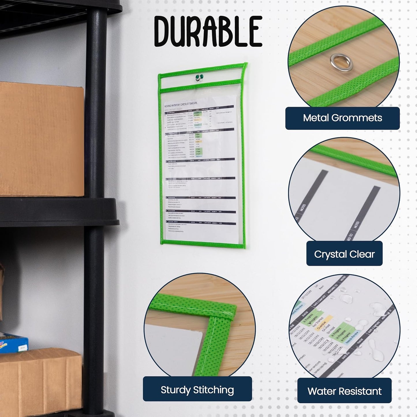Essex Wares - 5 Pack, Green, Job Ticket Holders, 10" Wide x 13.5" Tall - Clear Plastic Shop Ticket Holders - Easy to Use, Reusable & Easy Erase Plastic Invoice Holders, Water-Resistant & Durable