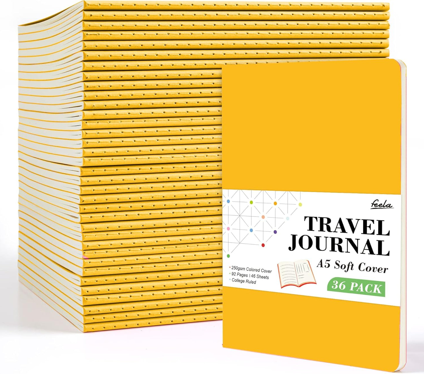 36 Pack Soft Cover Journal Bulk, Feela Lined Blank Travel Journal for Women Men Writing, Notebooks College Ruled for Work, Note Taking Notebook School Business Supplies, 8.2” x 5.5”, A5, Yellow