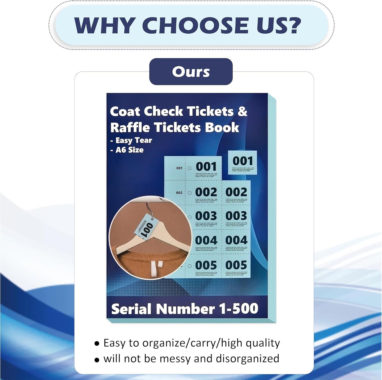 500 Pcs Coat Check Tickets 2 Part Book Bulk 5.8x4.2 Inch A6 Paper Coat Room Tags Raffle Tickets Coat Check Tags 1 to 500 with Hole for Cloakroom Storage or Event Raffle Draws (Blue) (1)