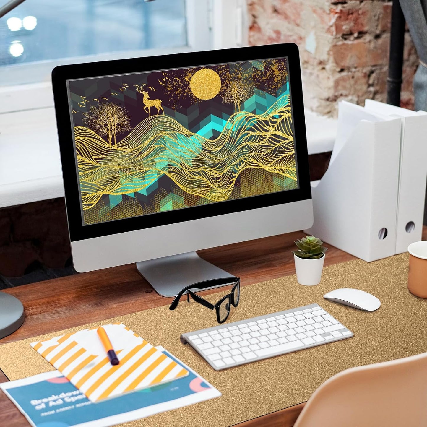 Bloss Gold Leather Desk Mat 35.4" x 15.7", Large Keyboard Pad for Desk, Desk Matt for Desktop, Waterproof Desk Pad Mat, Computer Mat for Office/Home/Decor