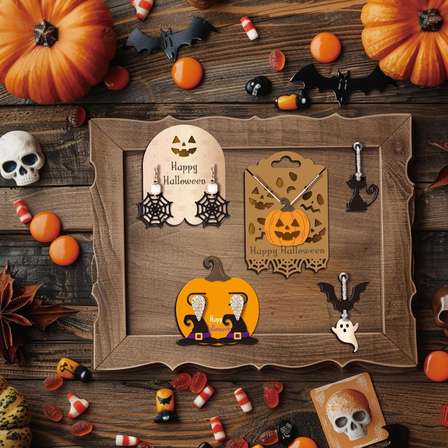 GLOBLELAND Halloween Earring Card Cutting Dies for Card Making Cat Ghost Bat Cut Die for DIY Scrapbooking Journal Embossing Paper Craft Decor