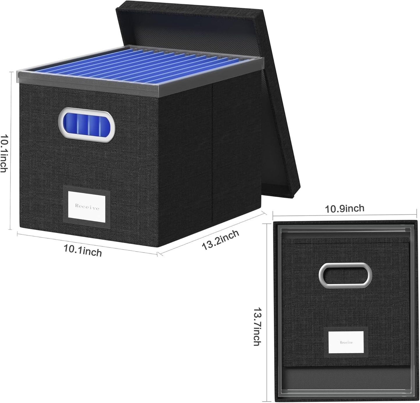 File Organizer Box File Boxes for Hanging Files with Lid Set of 3 Decorative Hanging Folders Letter Size Organizer with One-Piece Plastic Frame Slides (13.2 * 10.1 * 10.1in(3Pack), Black)