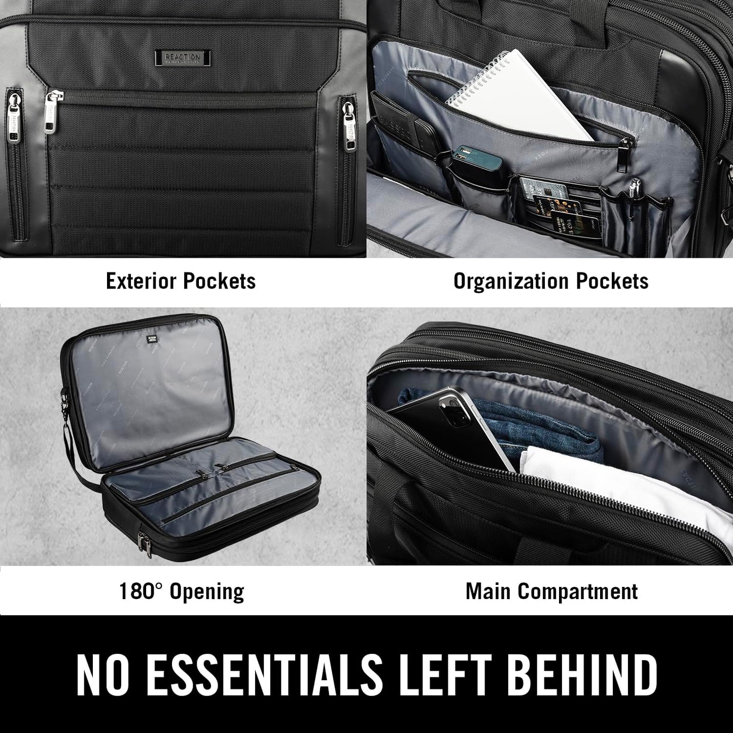 Kenneth Cole Reaction Keystone 1680d Polyester Dual Compartment 17" Laptop Business Portfolio, Black