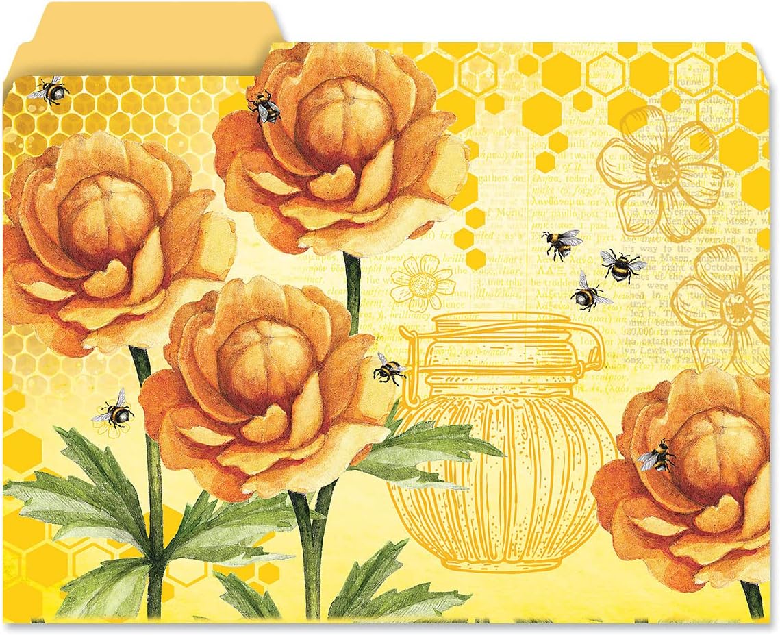 Current Bee Friends File Folders Value Pack - Bulk Set of 24, 6 Pretty Decorative Designs, 1/3 Cut Tabs, Heavy-Duty Paper Stock, Office Supplies for Home & Work, 9-½” x 11-¾” Letter Size
