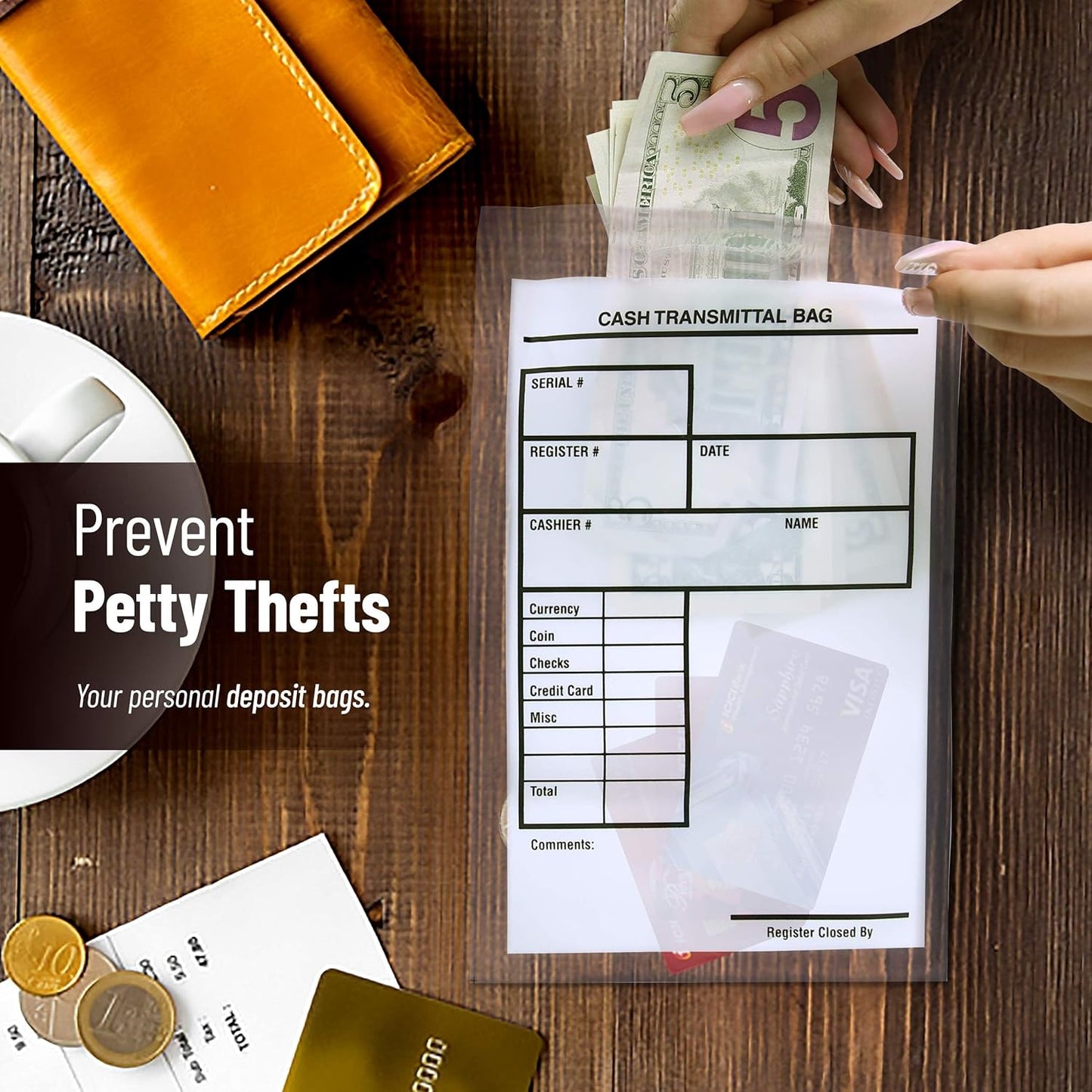 Tamper Proof Bank Deposit Bags - Self-Adhesive Seal, Write-On Surface, 6"x9" Clear Plastic Cash Envelopes | Pack of 100