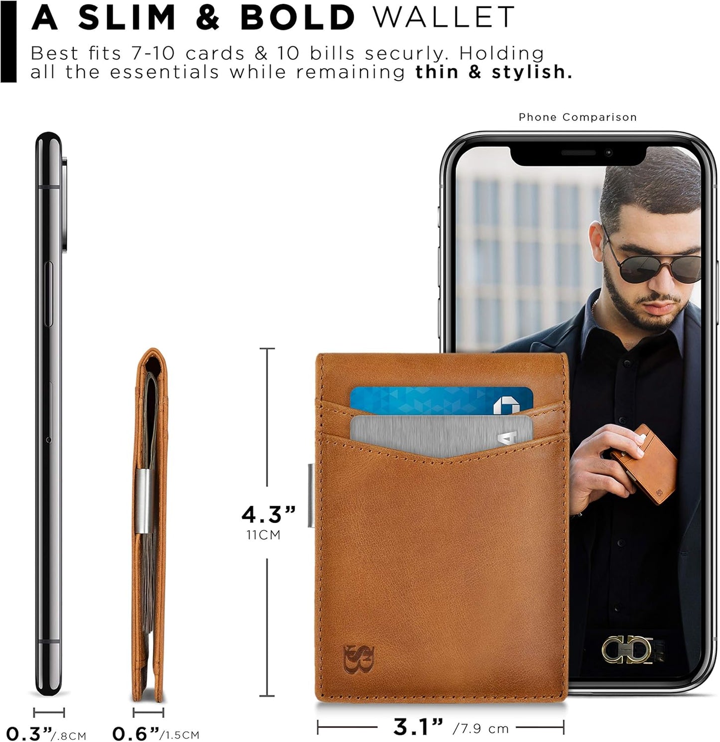 SERMAN BRANDS Money Clip Wallet - Mens Wallets slim Front Pocket RFID Blocking Card Holder Minimalist Mini Bifold