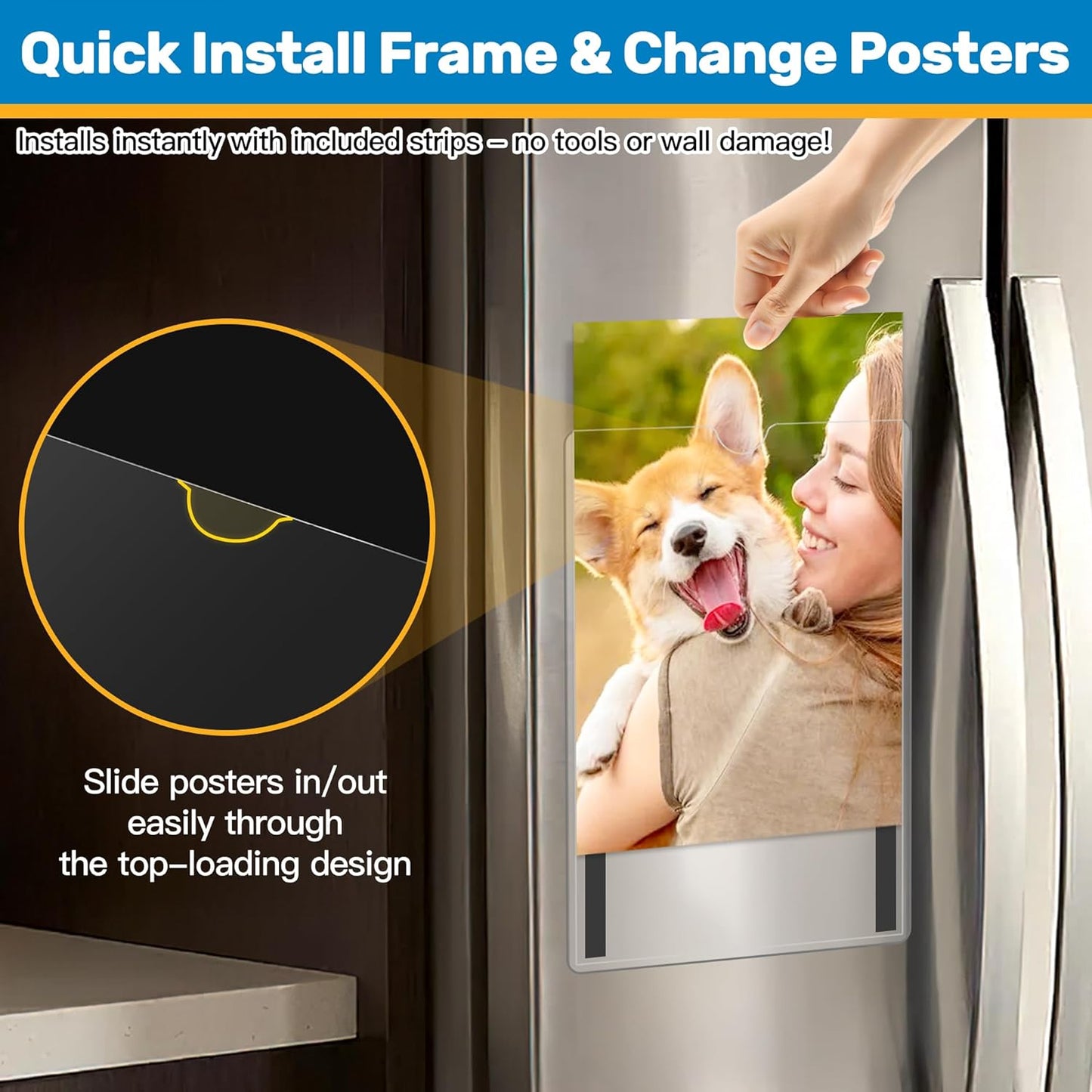 Magnetic Frames 11 x 17 Sign Holder Wall Mount 10 Pack, Rigid Clear Plastic Sign Holder with Magnet & Adhesive, Door Paper Holder for Refrigerator, Locker, Metal, Whiteboards, Windows