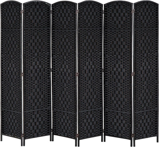 HOMCOM Room Divider, 6 Panel Folding Privacy Screen, 6FT Tall Portable Wicker Weave Partition Wall Divider for Bedroom, Home Office, Black
