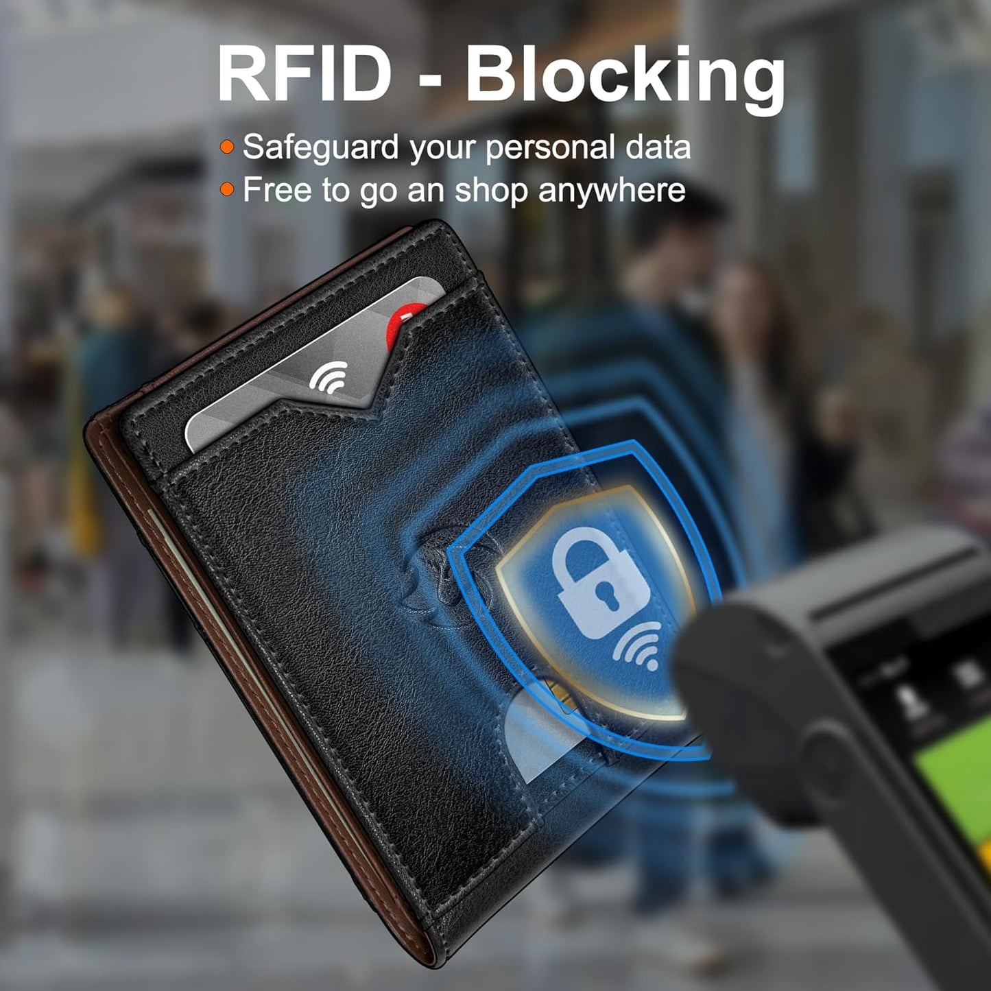 Wallet for Men Wallet with Cash Pocket 2 ID Window 13 Cards,Slim Leather Wallet Front Pocket Card Holder RFID Blocking with Gift Box