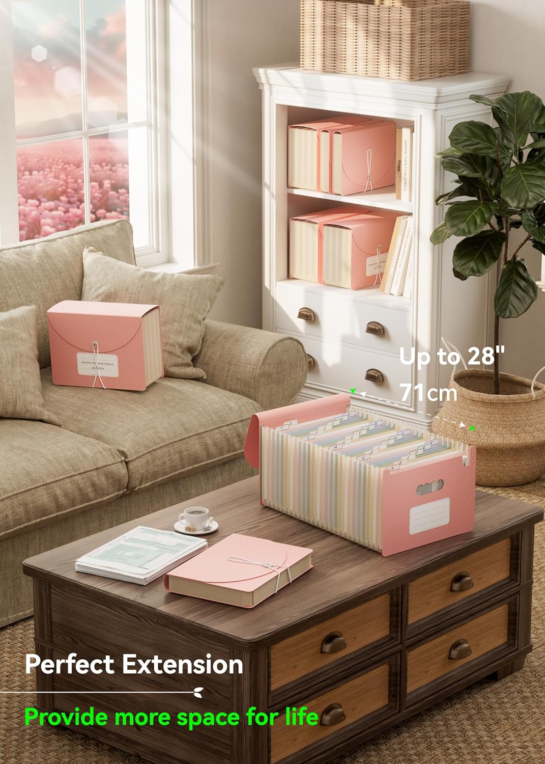 Accordion File Organizer, 26 Pockets Wheat Straw Expanding File Folder, Monthly Bill Receipt Organizer,A-Z Tabs,100% BPA Free,Return to Nature Healthy Living,Letter/A4 Size - Strawberry Pink