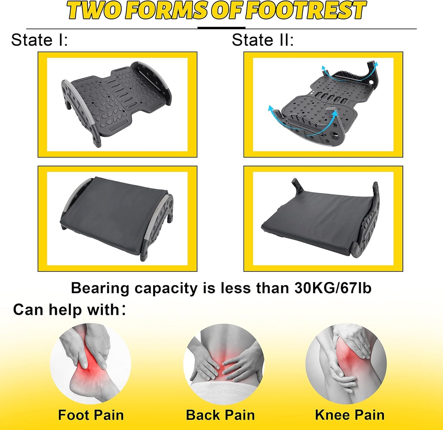 Under Desk Foot Rest,Foot Stool with Massage Texture，Includes Comfortable Memory Foam，Easy Assembly and disassembly (YB-RD)