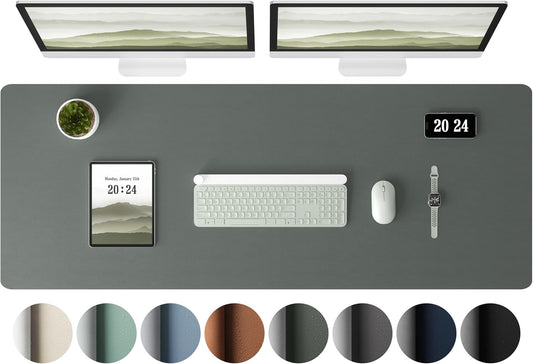 Aothia Leather Desk Pad Protector, Office Desk Mat, Large Mouse Pad, Laptop Desk Pad, Non-Slip PU Leather Desk Blotter, Waterproof Desk Writing Pad for Office and Home (Jungle Green, 47" x 17")