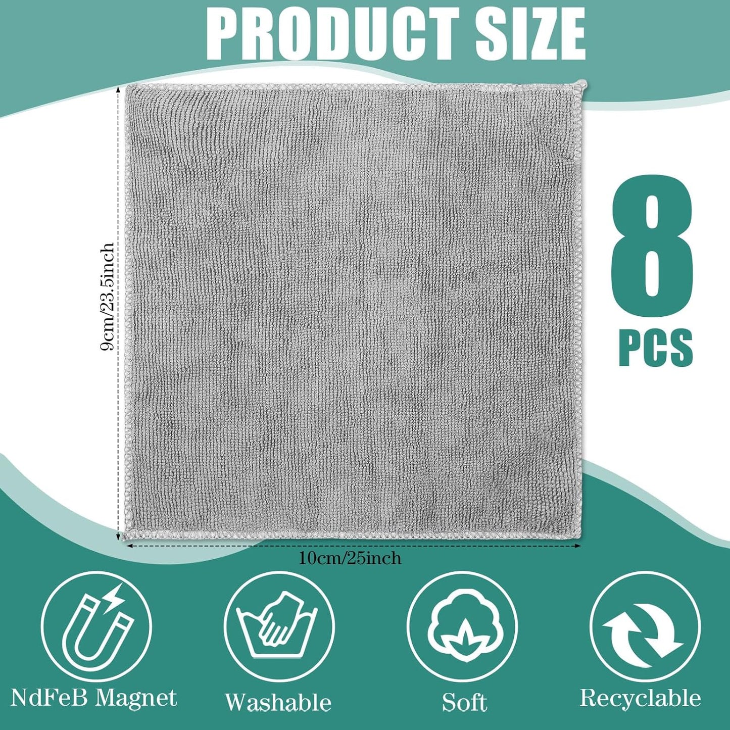 Zopeal 8 Packs Dry Erase Board Cleaning Cloth Microfiber Eraser Magnetic Whiteboard Eraser Washable for Whiteboard Dry Erase Cloth for Home and Office, 10'' x 9. 25''(Light Gray)