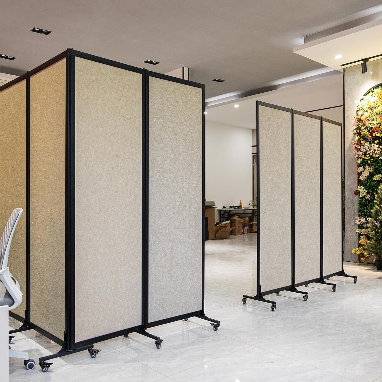 Upgrade Version Room Partition and Divider, Freestanding Rolling Dividers with Wheels,Office Privacy Screen Divider Wall,Classroom Felt Dividers,6'L* 6'7"H,3 Panel,Beige