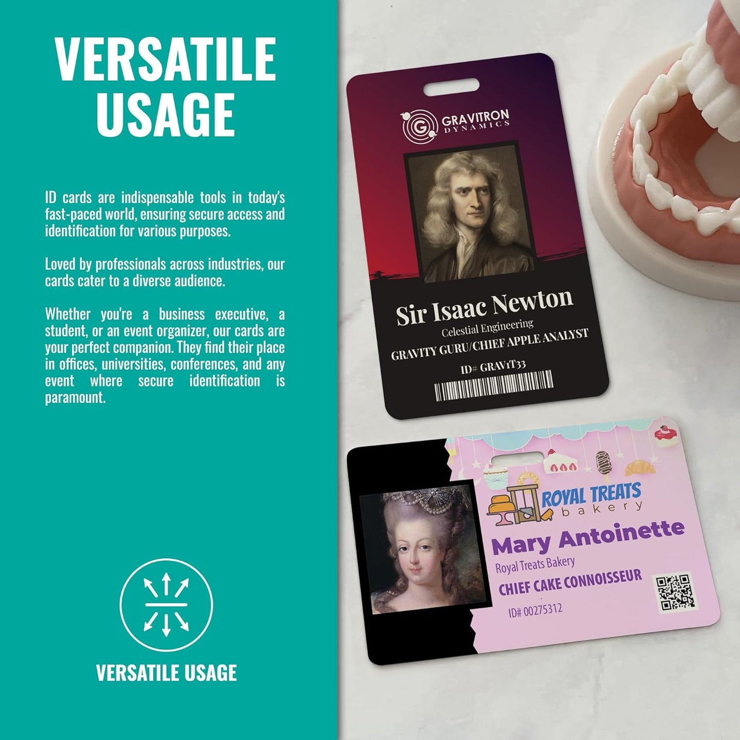 Custom Print Employee ID Badge, Double Sided with Name, Photo, Logo, and Barcode – Unique Photo ID Card Solution (ID Horizontal)