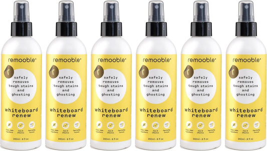 Remooble Dry Erase Whiteboard Cleaner Spray - Safely Removes Tough Stains and Ghosting (6 Pack)