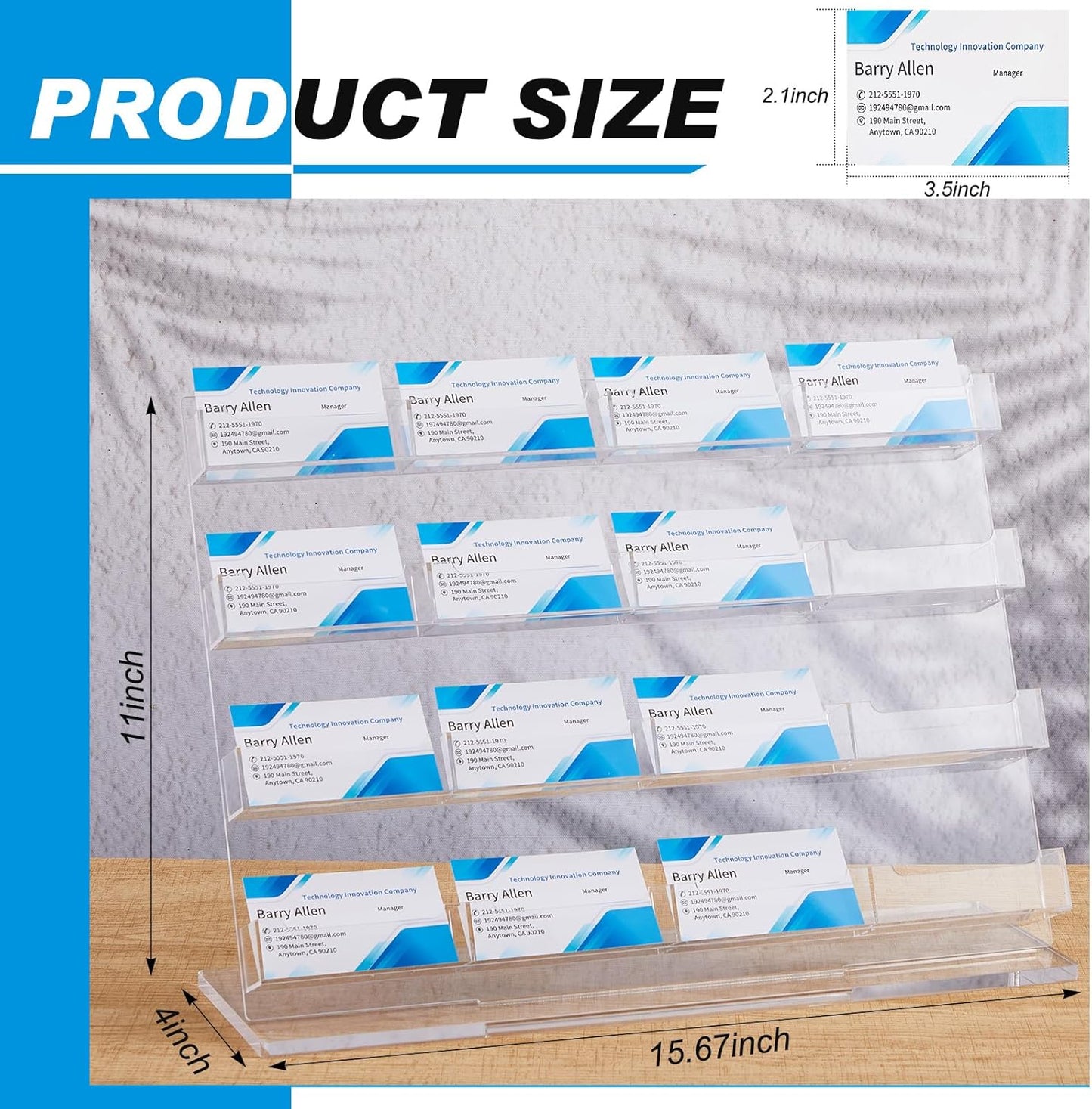 Business Card Holder for Desk 16 Slots Freestanding Acrylic Business Card Holder Display Stand Multiple Organizer for Office Meeting Exhibition Home