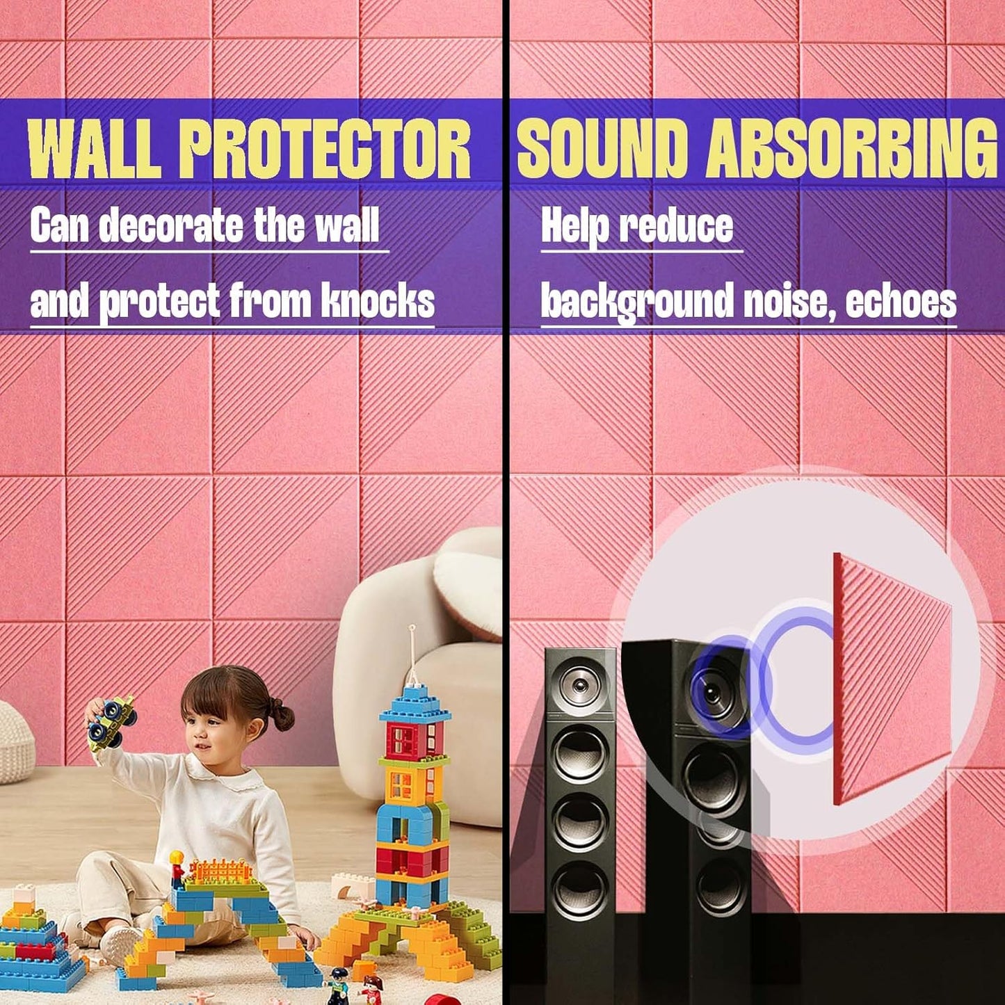 Large Cork Board for Walls 48"x 36", 12 Pack Felt Wall Tiles with Safe Removable Adhesive Tabs, Cork Board for Office,Pinboard Bulletin Board - Pink