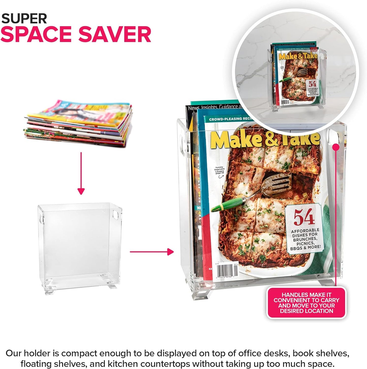 Stock Your Home Acrylic Magazine Holder - Crystal Clear Holder - Shatterproof - Open Top - Space Saver - For Magazines, Publications, Office Desk, Reception, Waiting Room