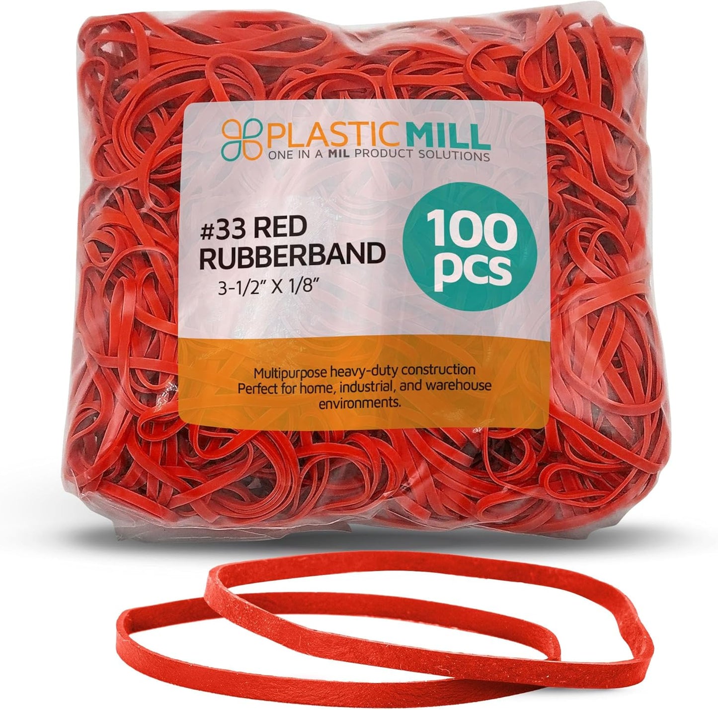 PlasticMill Orange Rubber Bands Size 33 (3 1/2" x 1/8") - #33 Rubber Bands Office Supplies - Strong, Elastic Bands for Crafts, Balloon Garland, Cash, File Folders (100-Pack)