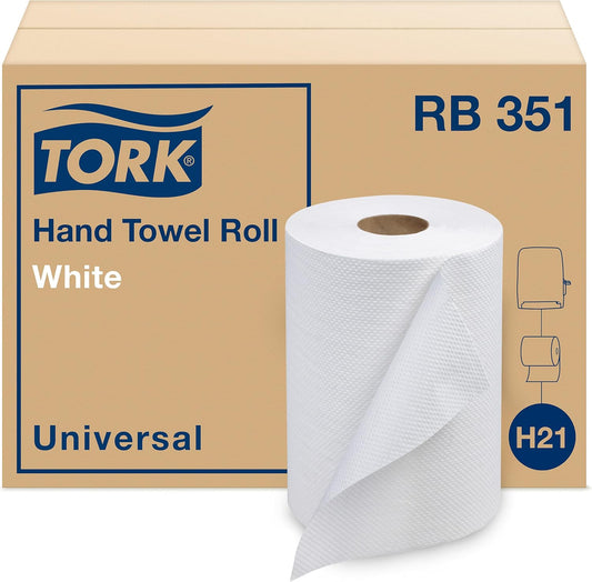 Tork Paper Hand Towel Roll White H21, Universal, 100% Recycled Fiber, 12 Rolls x 350 ft, RB351