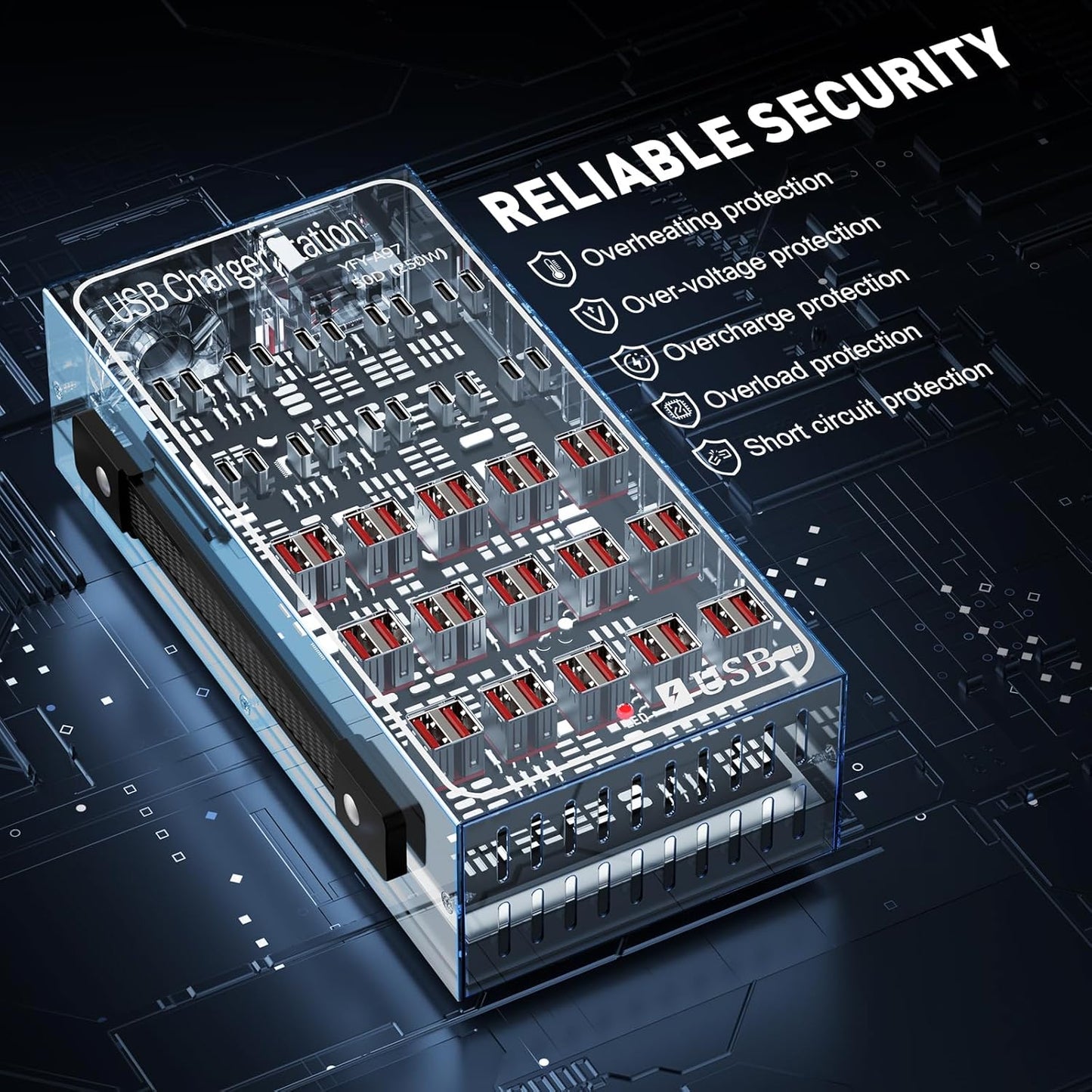 250W Desktop Charging Station, 30 USB A + 20 USB C, Multi Port Charging Station for Phones, Tablets, Watches, and More [Lcoco&Dream]