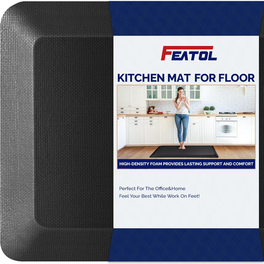 FEATOL Anti Fatigue Mat for Kitchen Floor, 9/10 Inch Thick Anti Fatigue Cushioned Floor Mat, Comfort Memory Foam Standing Padded for Sink, Kitchen, Home (Black, 24x70x9/10-Inch)