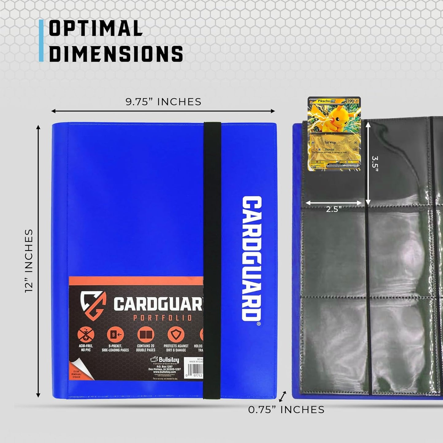 Trading Card Binder Pro-Folio – 9 Pocket Binder - Side-Loading Album, Durable & Acid-Free Storage for Pokémon, YuGiOh, MTG, TCG, Game & Sports Cards, Blue